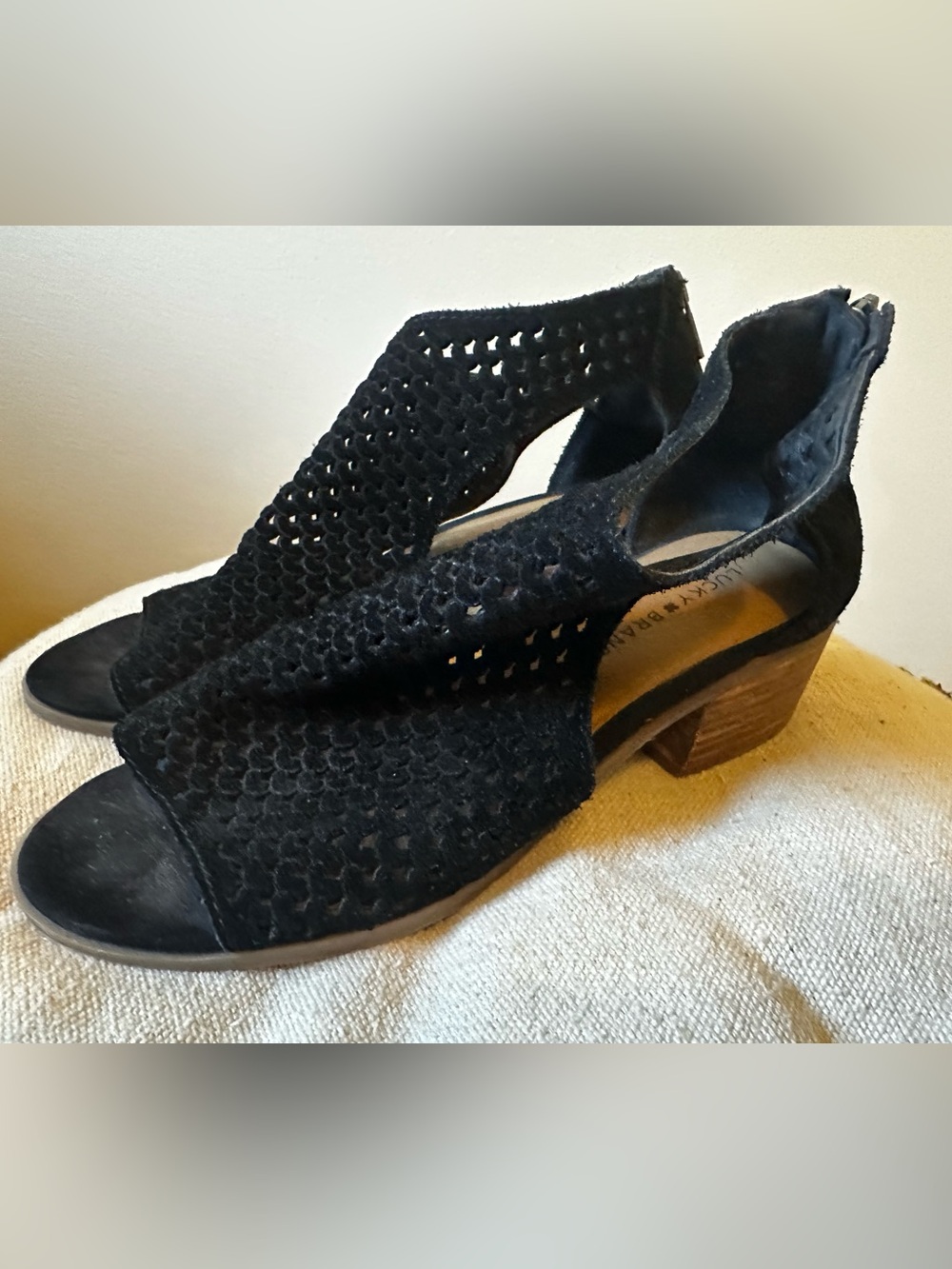 Lucky Brand Nacria Open-Toe Ankle Booties black suede 11